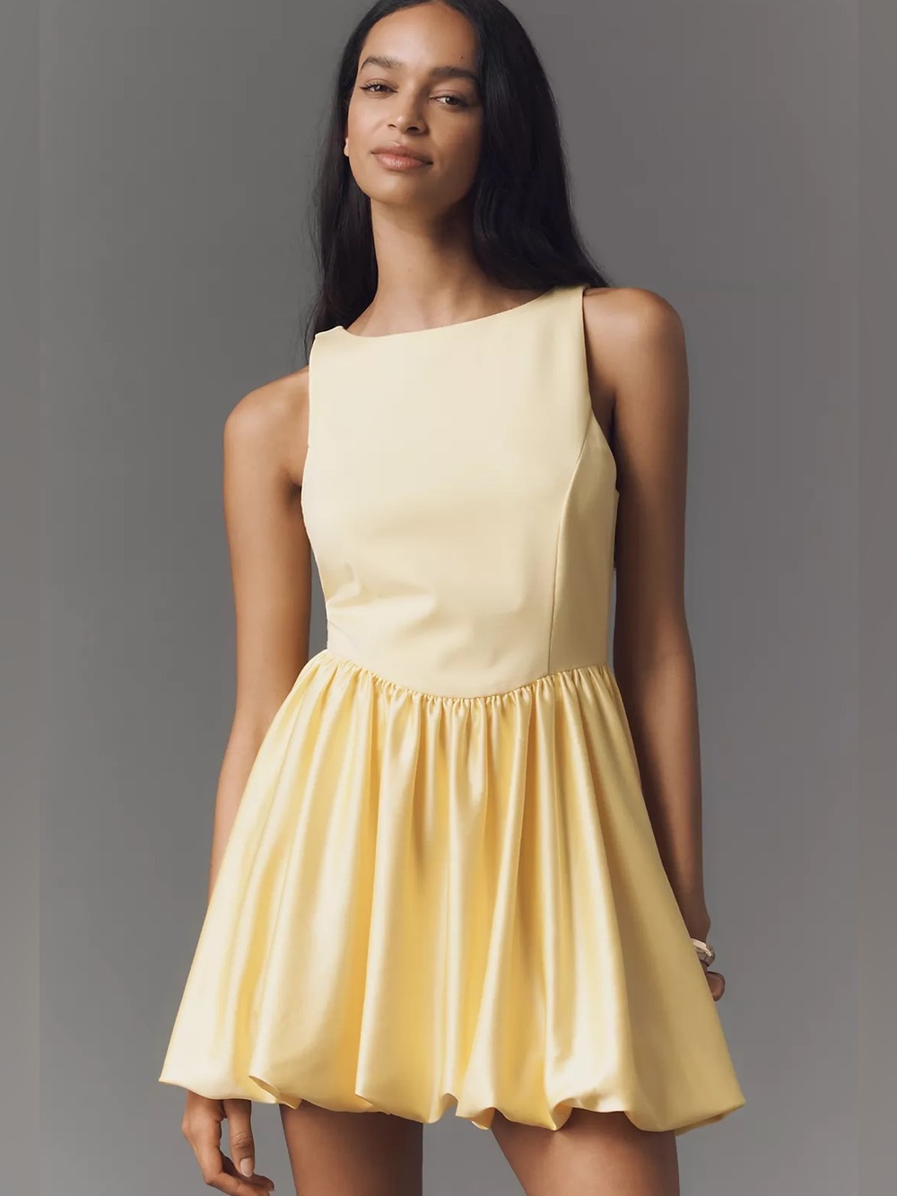 Anthropologie || Maeve Boat-Neck Bubble‎ Mini Dress Satin Contrast Yellow XS